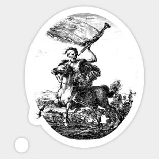 Death astride his horse is the hero of the battlefield Sticker